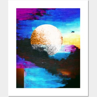 Digital Moon on Colorful Background Blue Moon Posters and Art